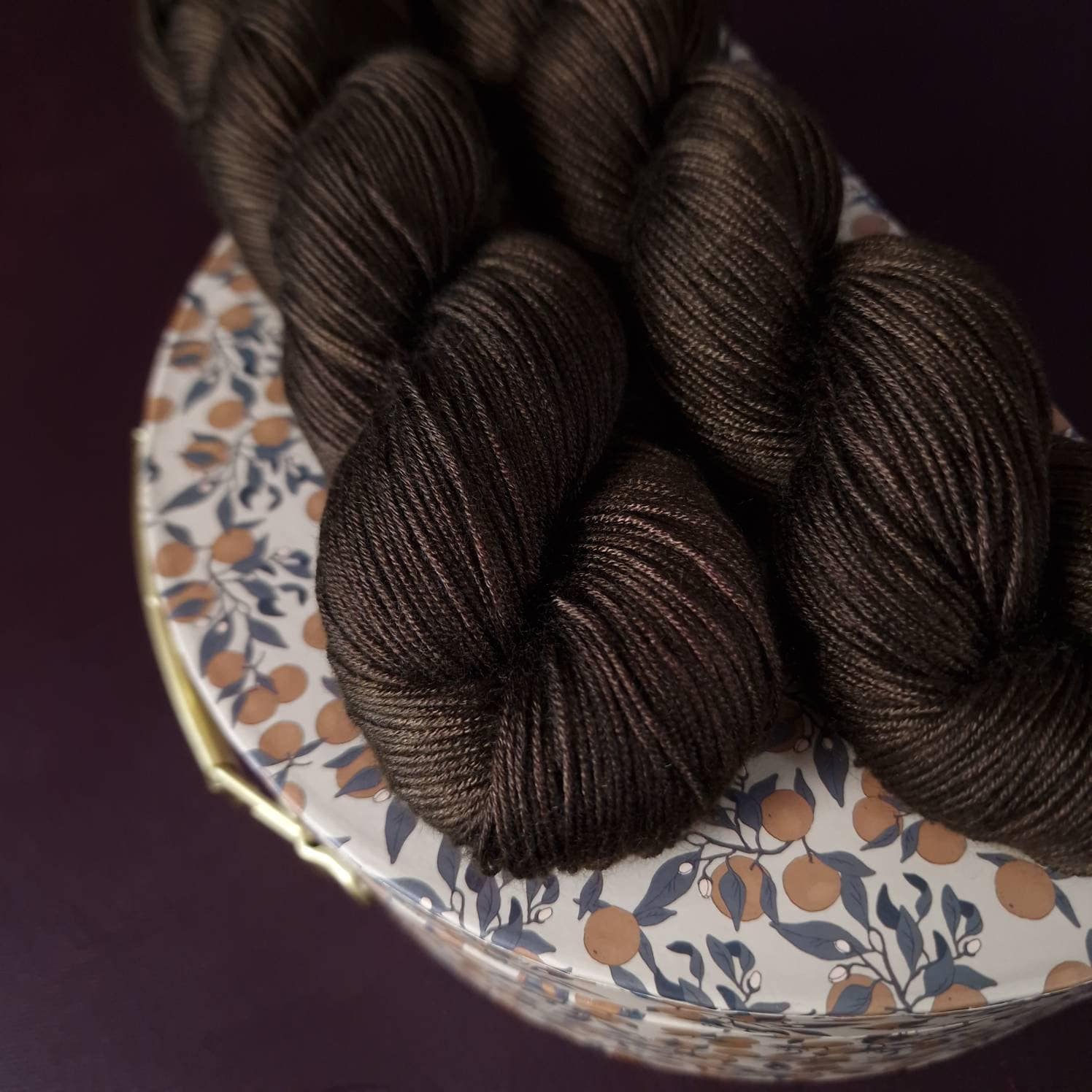 Hand dyed yarn ~ Dark Chocolate Cake***Dyed to order ~ fingering / DK weight tencel OR bamboo yarn, vegan, hand painted