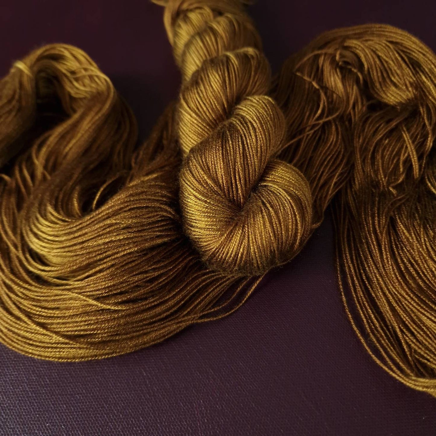 Hand dyed yarn ~ Liquid Gold ***Dyed to order ~ fingering / DK weight tencel OR bamboo yarn, vegan, hand painted