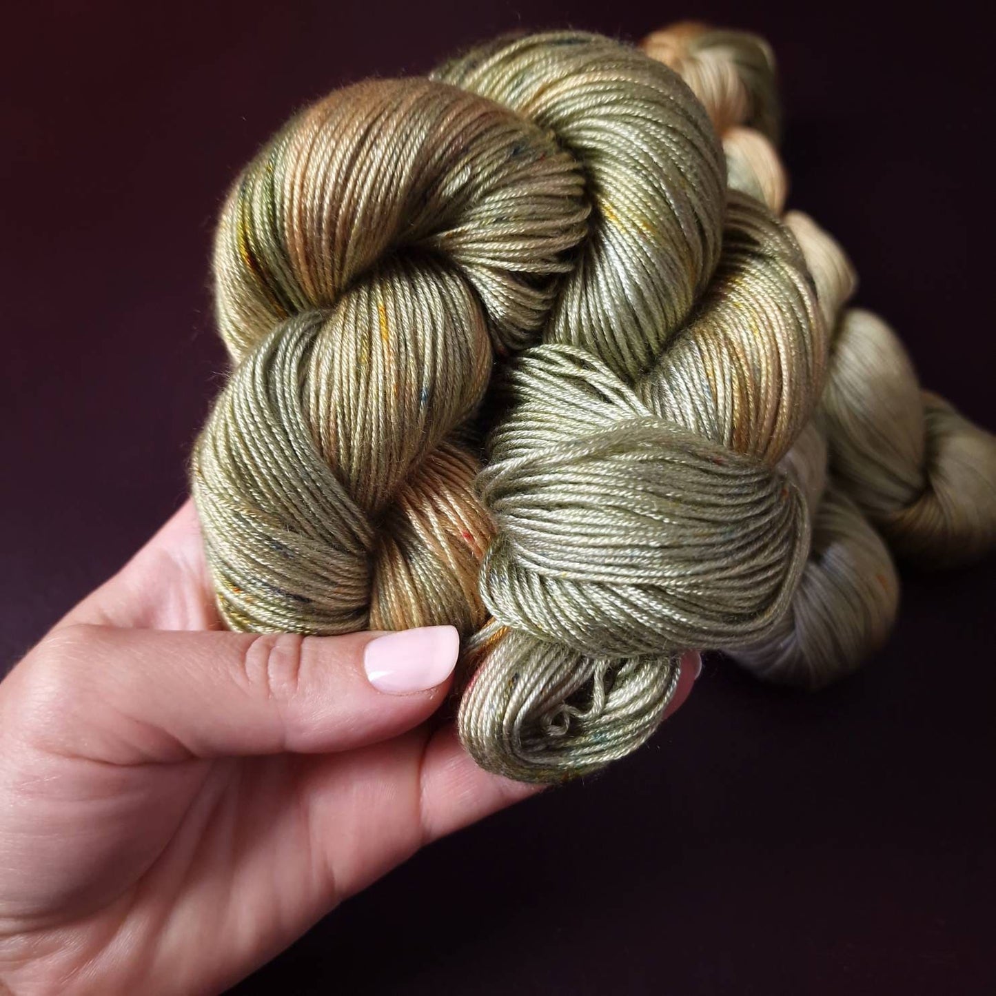 Hand dyed yarn ~ Olive Fairy***Dyed to order ~ fingering / DK weight tencel OR bamboo yarn, vegan, hand painted