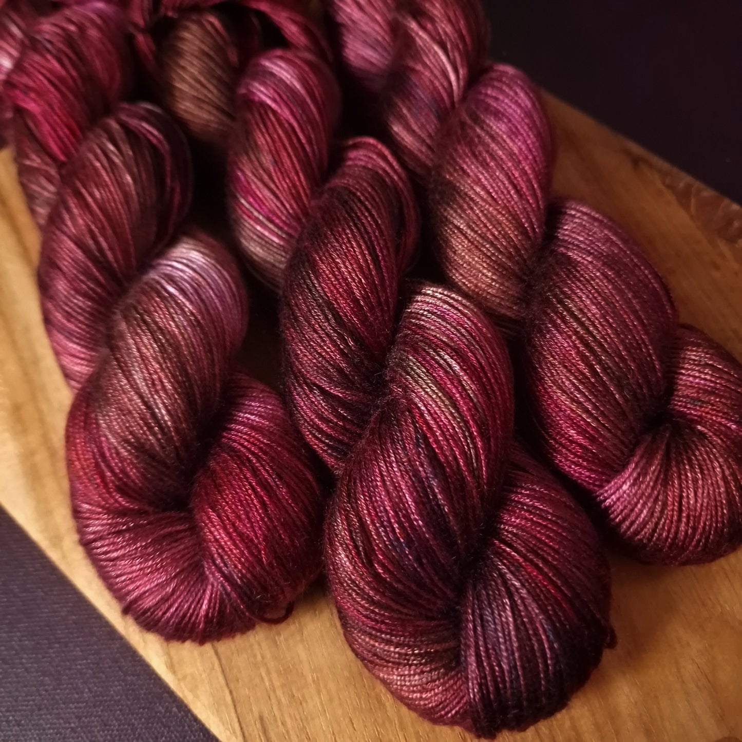 Hand dyed yarn ~ Hibiscus Tea ***Dyed to order ~ fingering / DK weight tencel OR bamboo yarn, vegan, hand painted