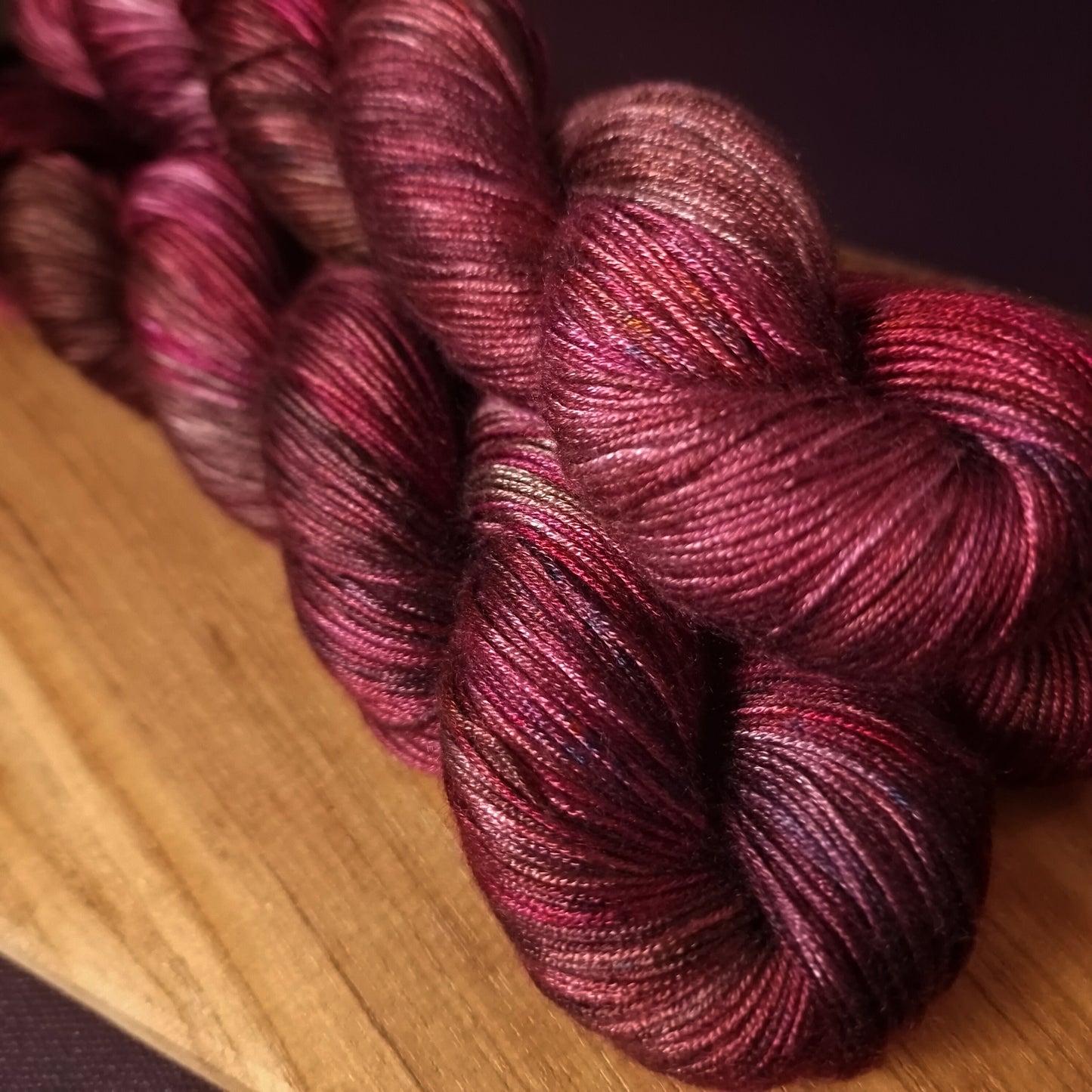 Hand dyed yarn ~ Hibiscus Tea ***Dyed to order ~ fingering / DK weight tencel OR bamboo yarn, vegan, hand painted