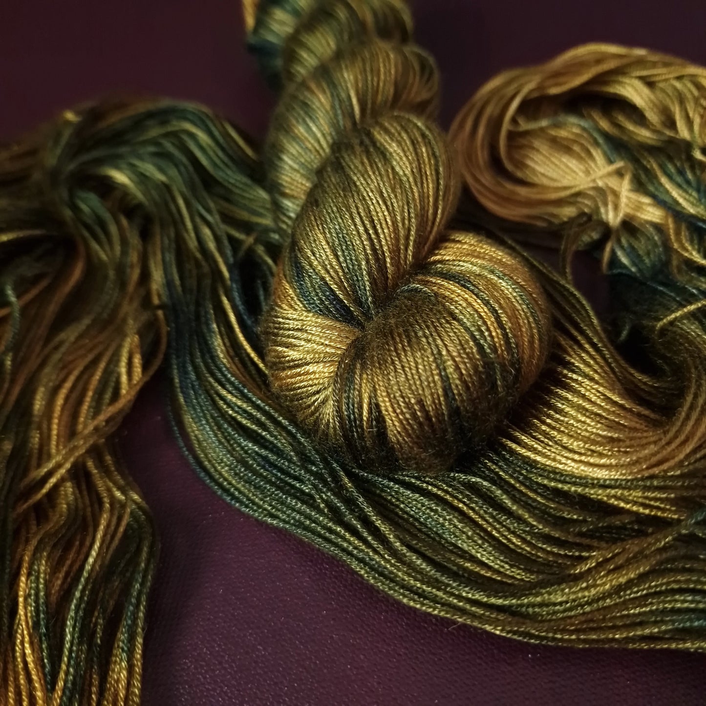 Hand dyed yarn ~ Wild Olive ***Dyed to order ~ fingering / DK weight tencel OR bamboo yarn, vegan, hand painted