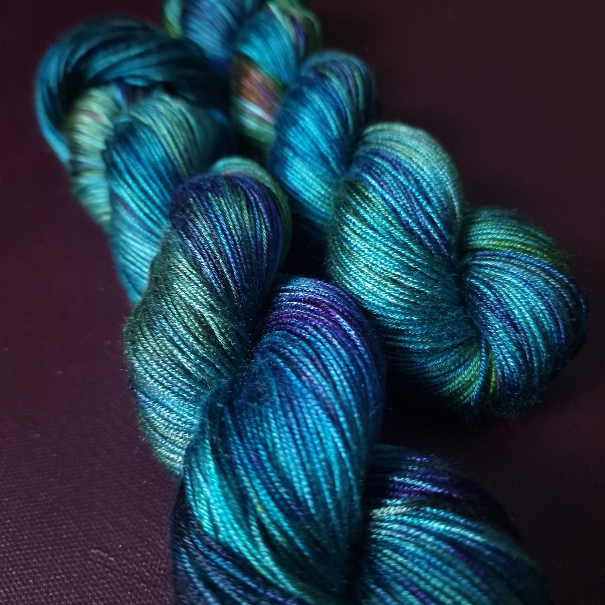 Hand dyed yarn ~ Peacock Eye ***Dyed to order ~ fingering / DK weight tencel OR bamboo yarn, vegan, hand painted