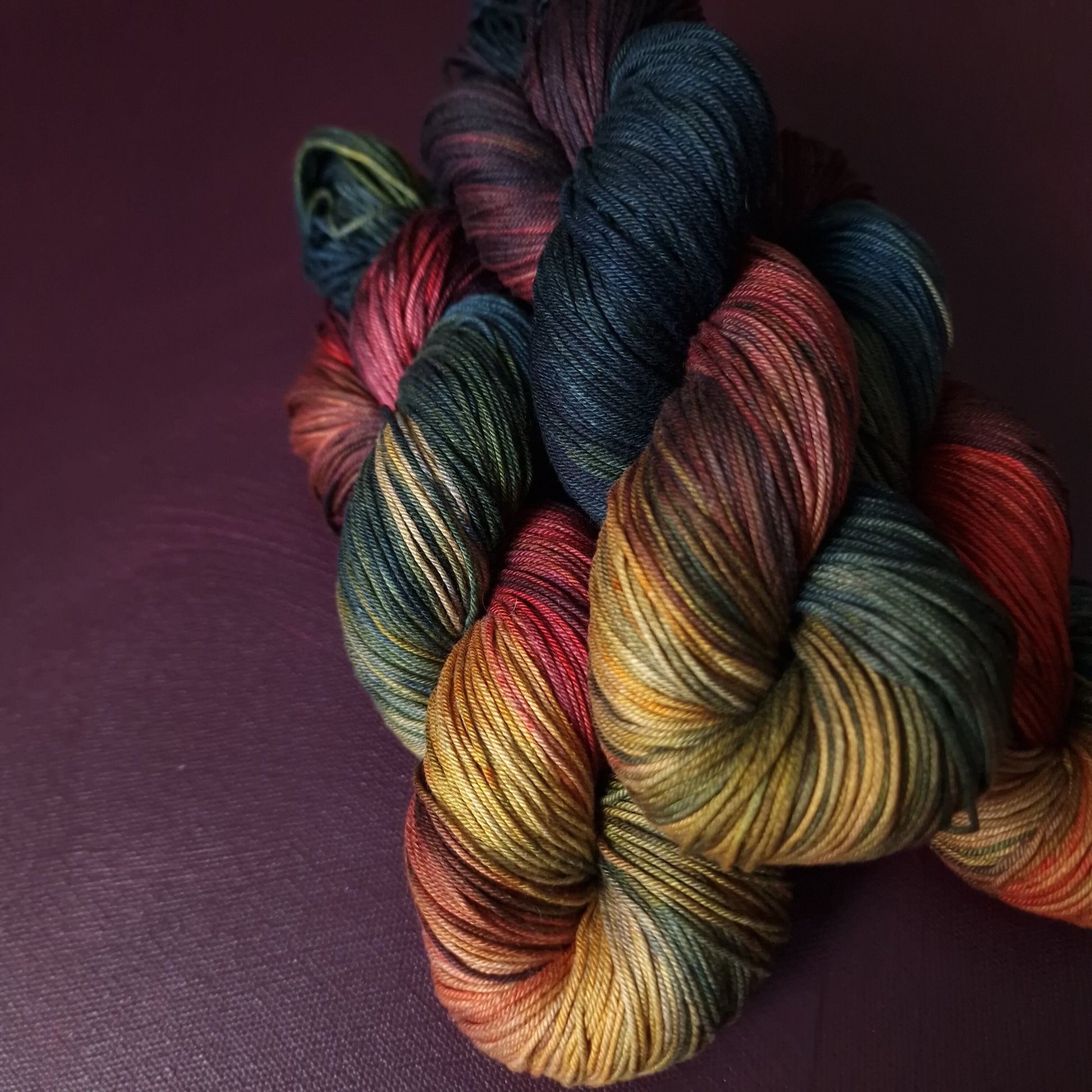 Hand dyed yarn ~ Autumn Sunset ~ mercerized cotton sport weight, vegan, hand painted, indie dyed