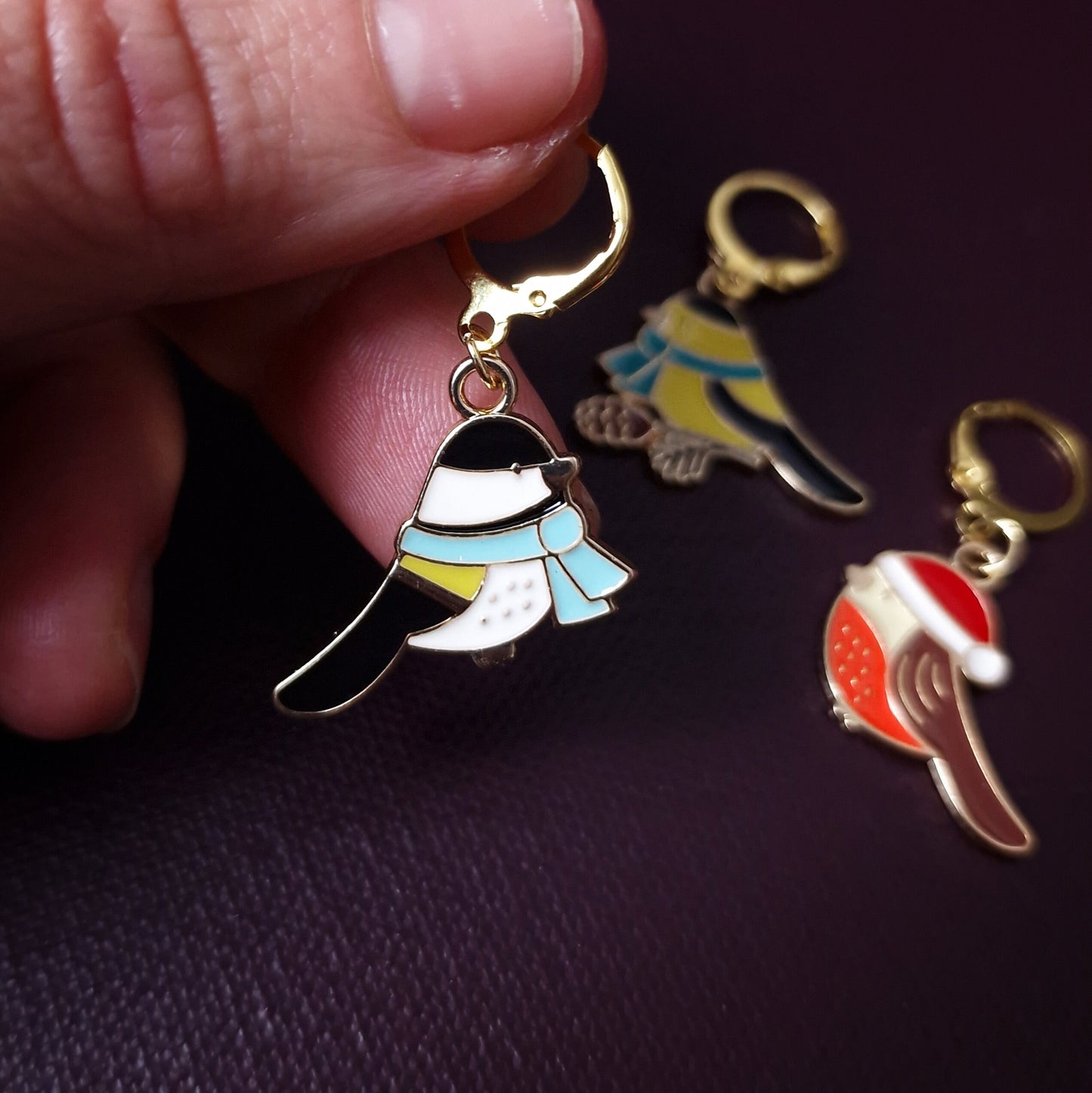 Stitch markers ~ Winter Birds ~ Knitting notions, progress markers, progress keepers, knitting tools, crochet notions